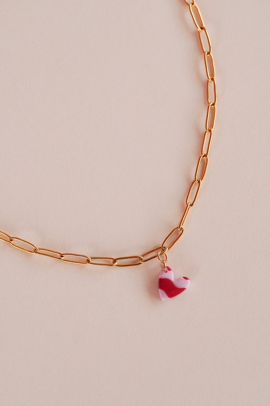 Collier Coeur wavy rose/rouge