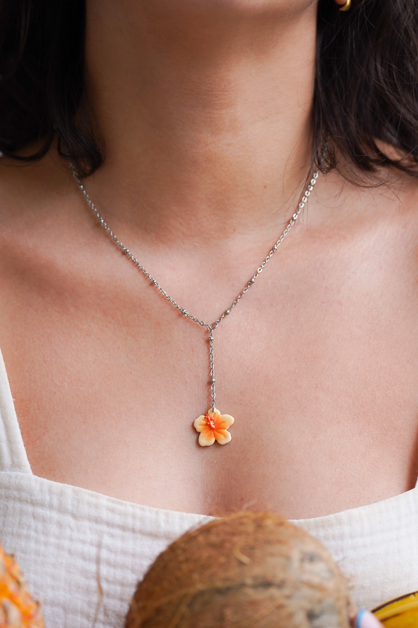 Collier sautoir argenté Jeanne - charm personnalisable