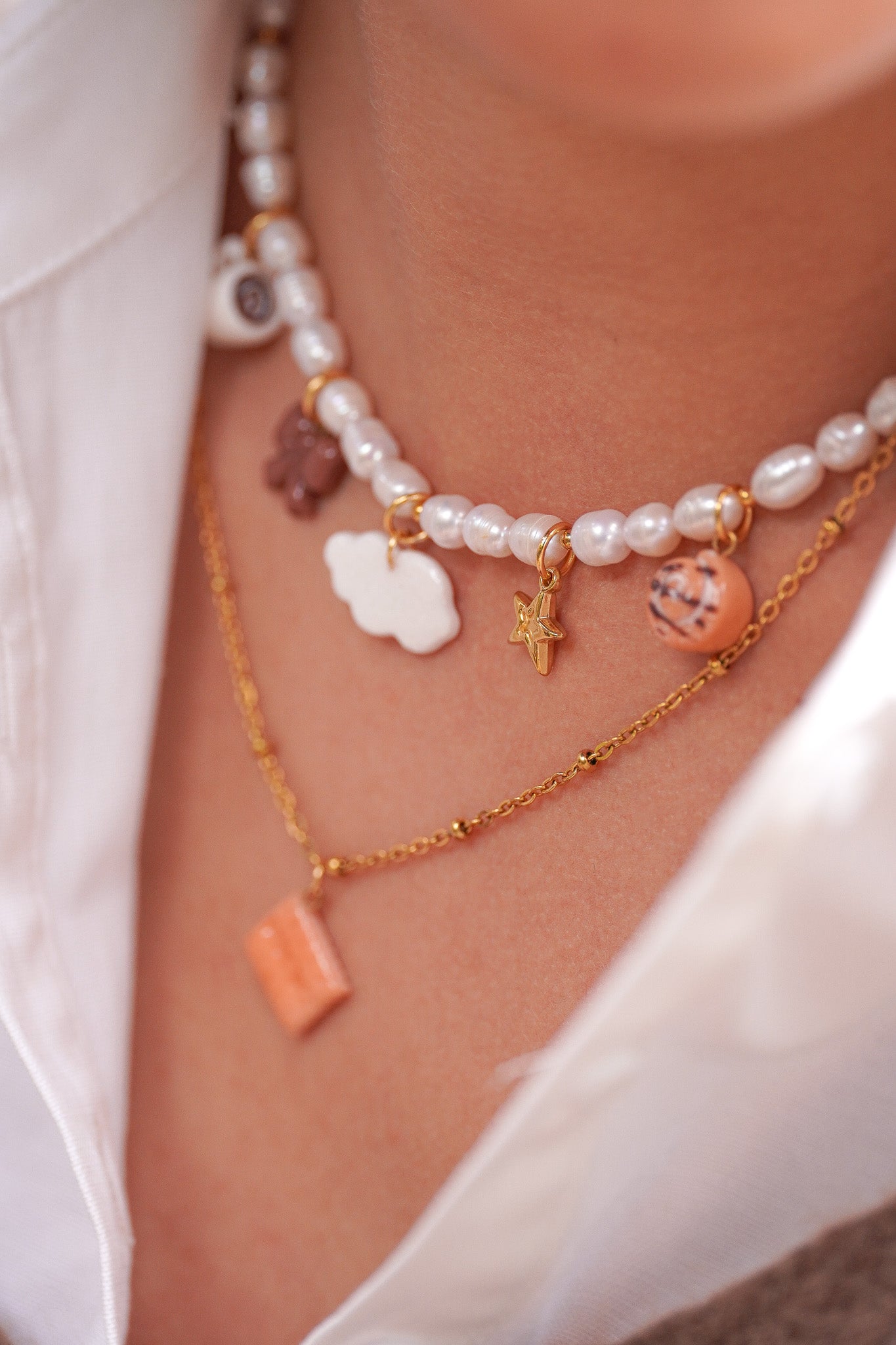 Collier perles d'eau douce - charms personnalisables