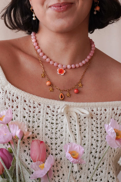 Collier pierres naturelles roses - charms personnalisables