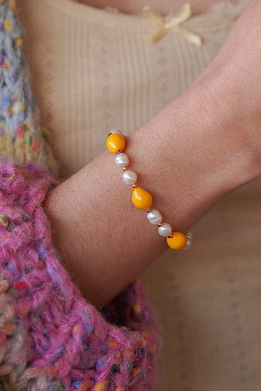 Bracelet perles d'eau douce citron