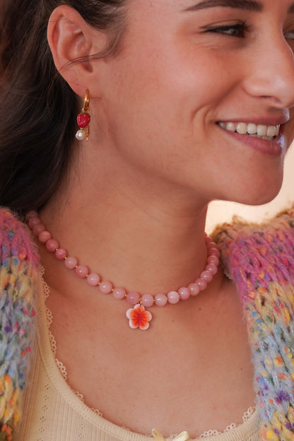 Collier pierres naturelles roses - charms personnalisables