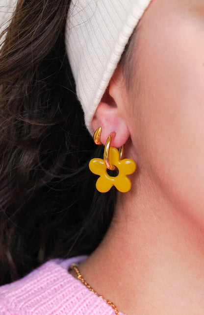 Boucles d’oreilles créoles fleurs jaunes