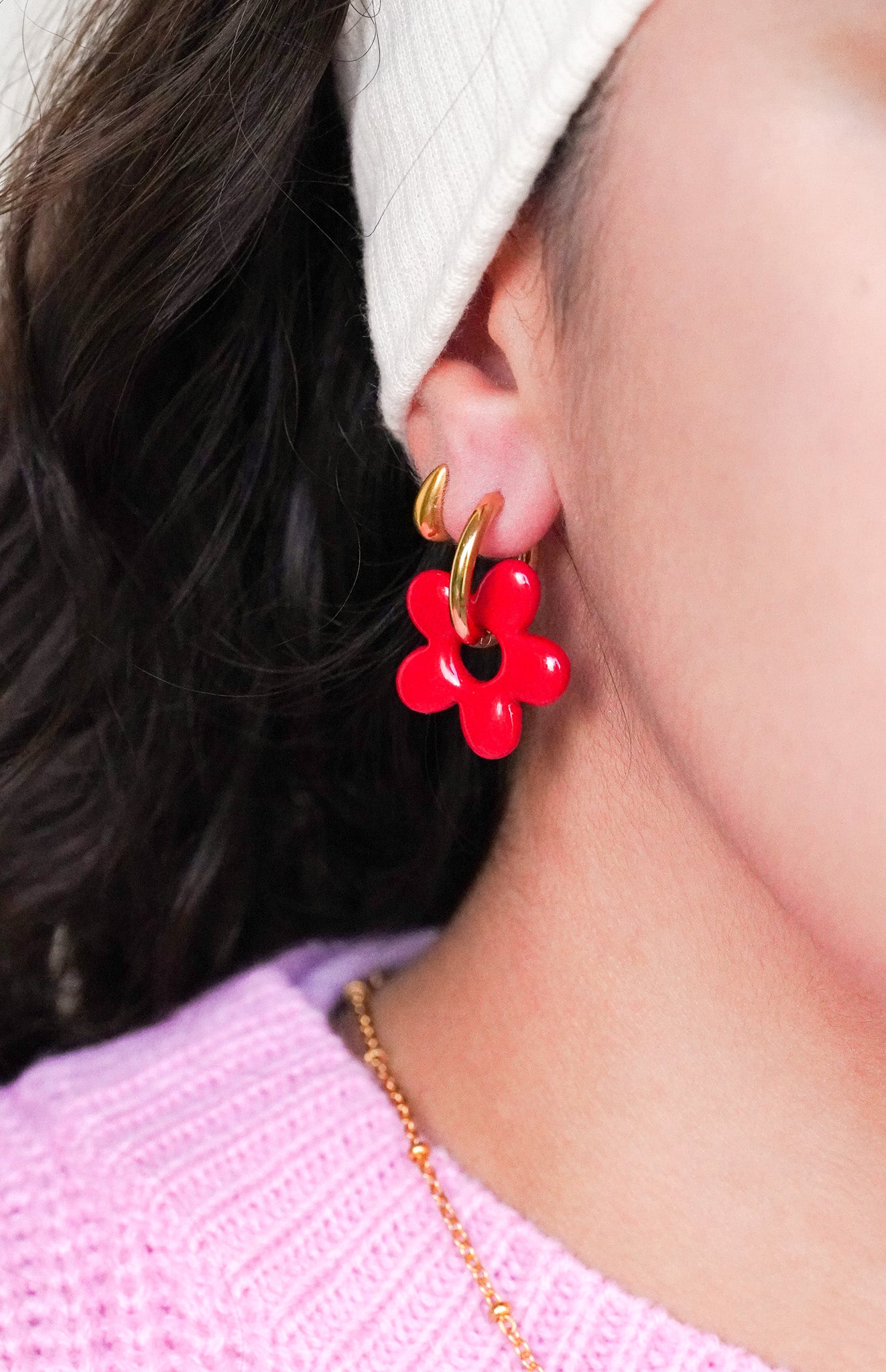 Boucles d’oreilles créoles fleurs rouges