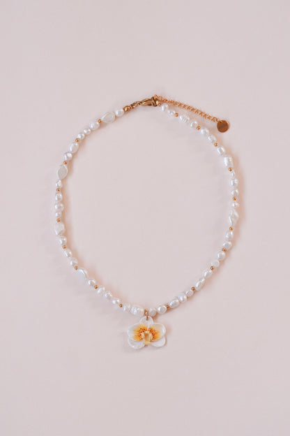 Collier orchidée Jaune
