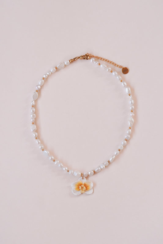 Collier orchidée Jaune