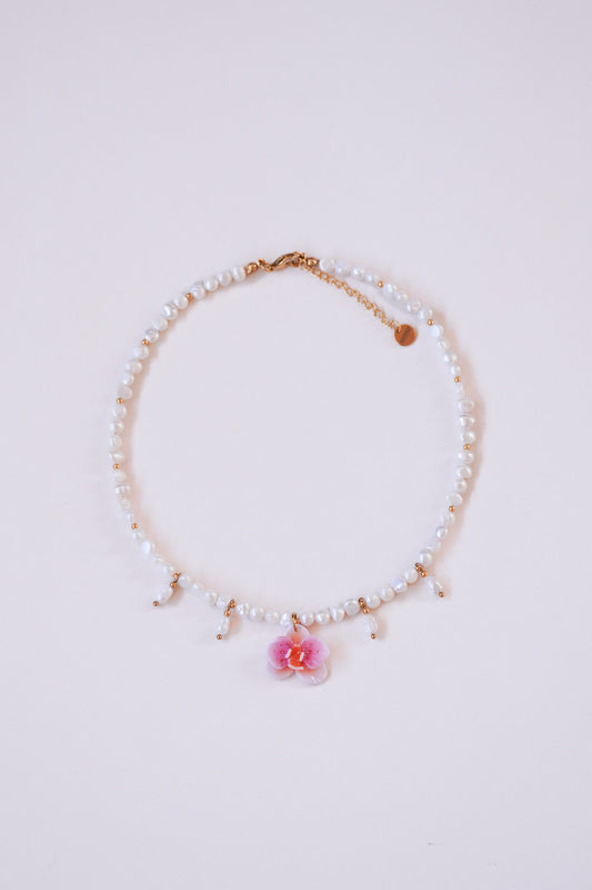 Collier orchidée Rose bonbon
