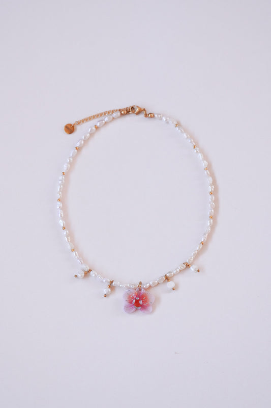 Collier orchidée Corail