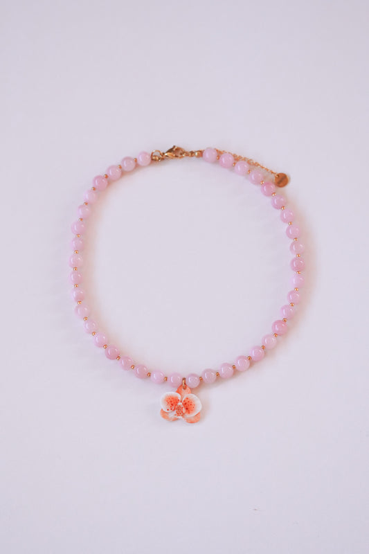 Collier orchidée Praline rose
