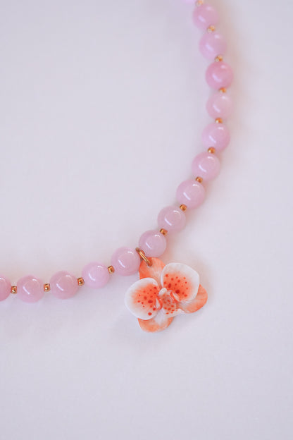 Collier orchidée Praline rose