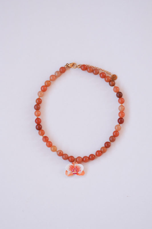 Collier orchidée Abricot