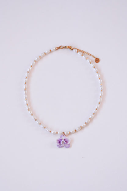 Collier orchidée Lavande