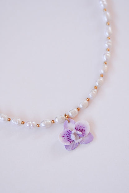 Collier orchidée Lavande