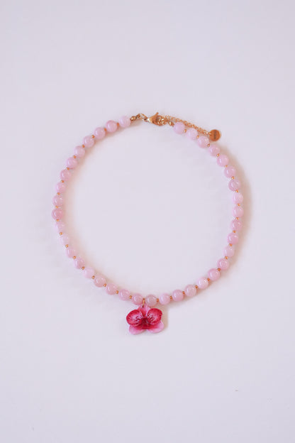 Collier orchidée Rose