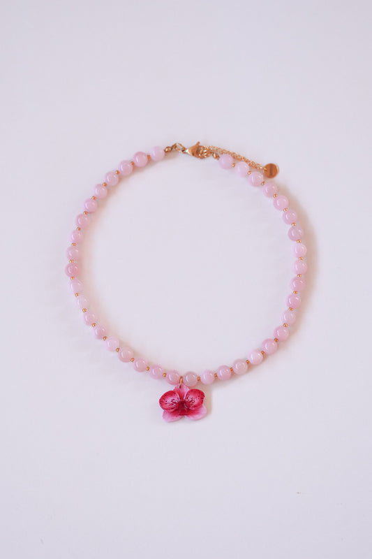 Collier orchidée Rose