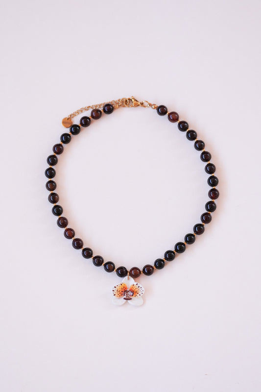 Collier orchidée Crème