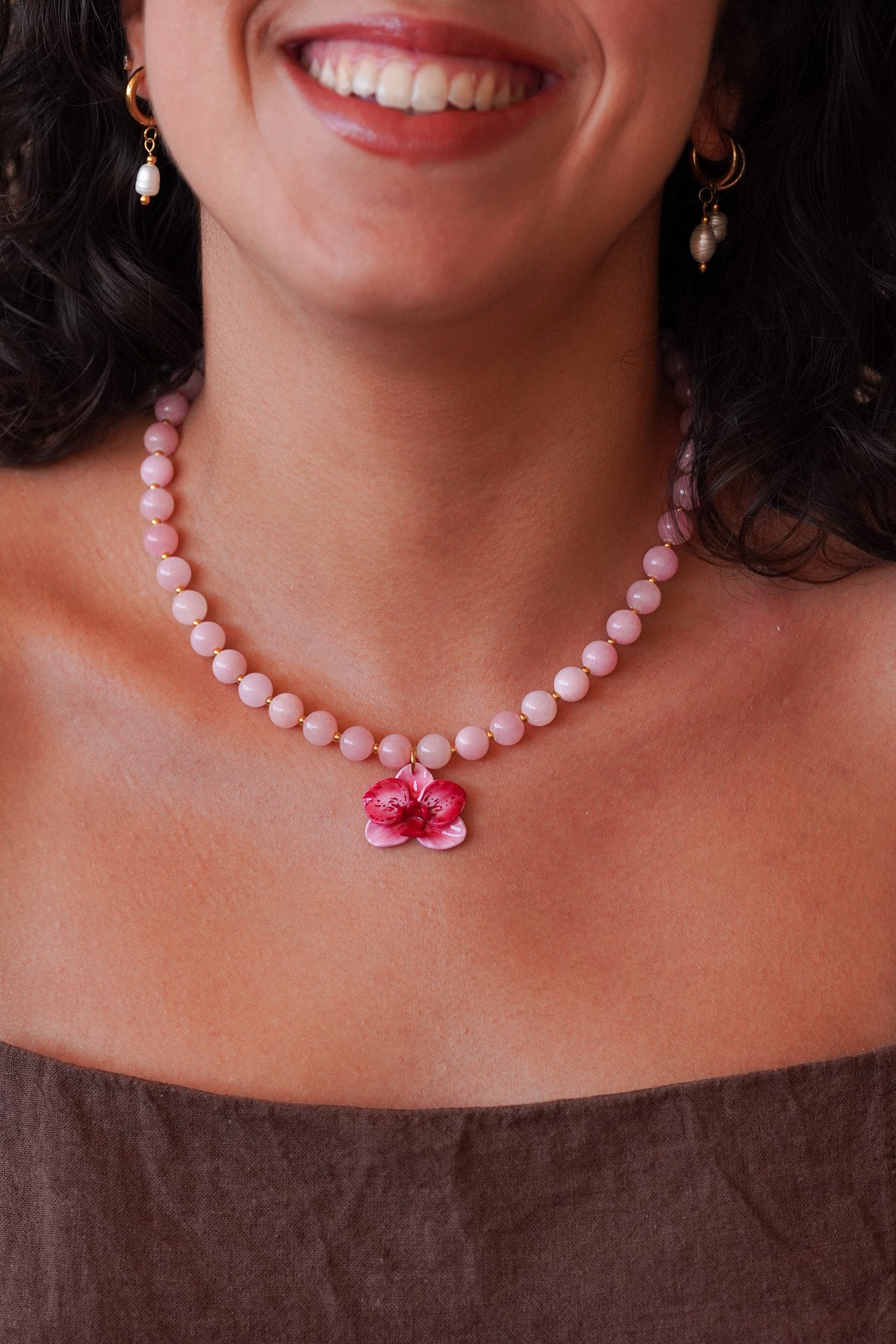 Collier orchidée Rose