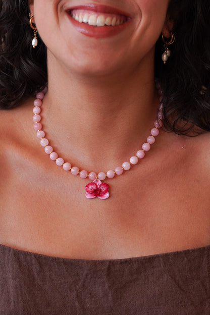 Collier orchidée Rose