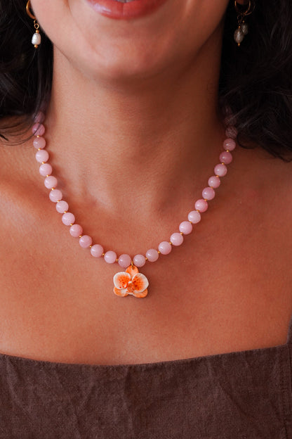 Collier orchidée Praline rose
