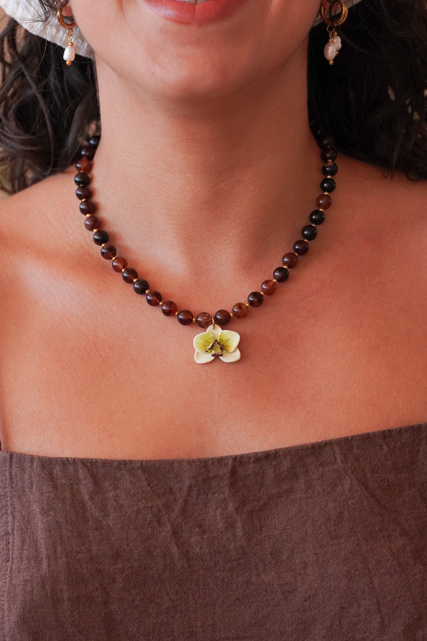 Collier orchidée Matcha