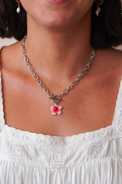 Collier Hibiscus argenté