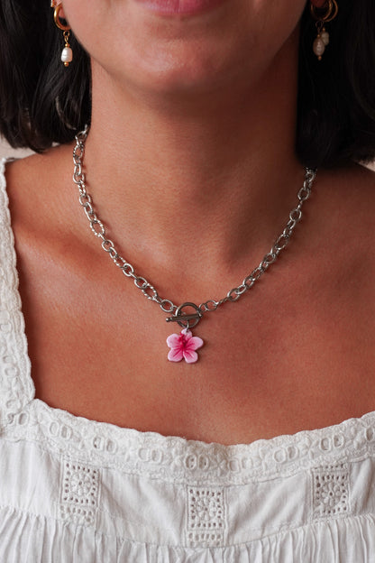 Collier Hibiscus argenté