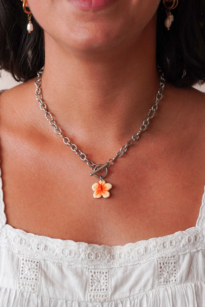 Collier Hibiscus argenté
