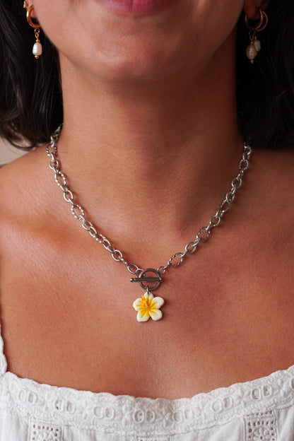 Collier Hibiscus argenté