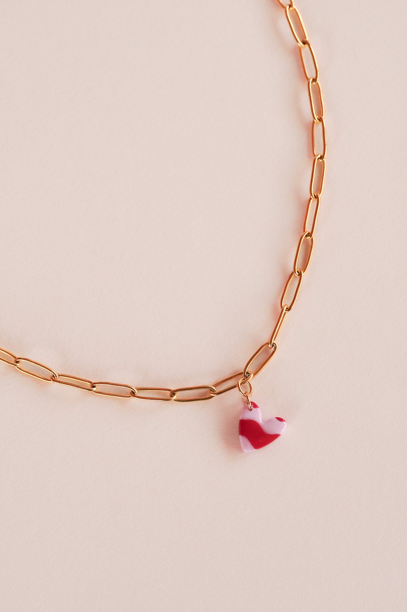 Collier Coeur wavy rose/rouge