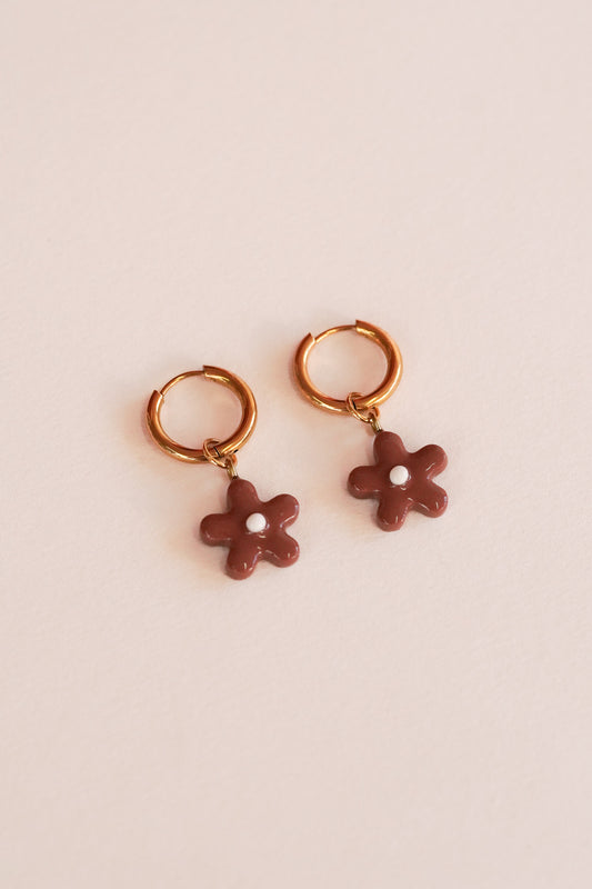 Boucles d'oreilles mini fleurs marron