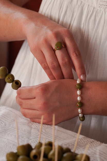 Bracelet perles d'eau douce Olive