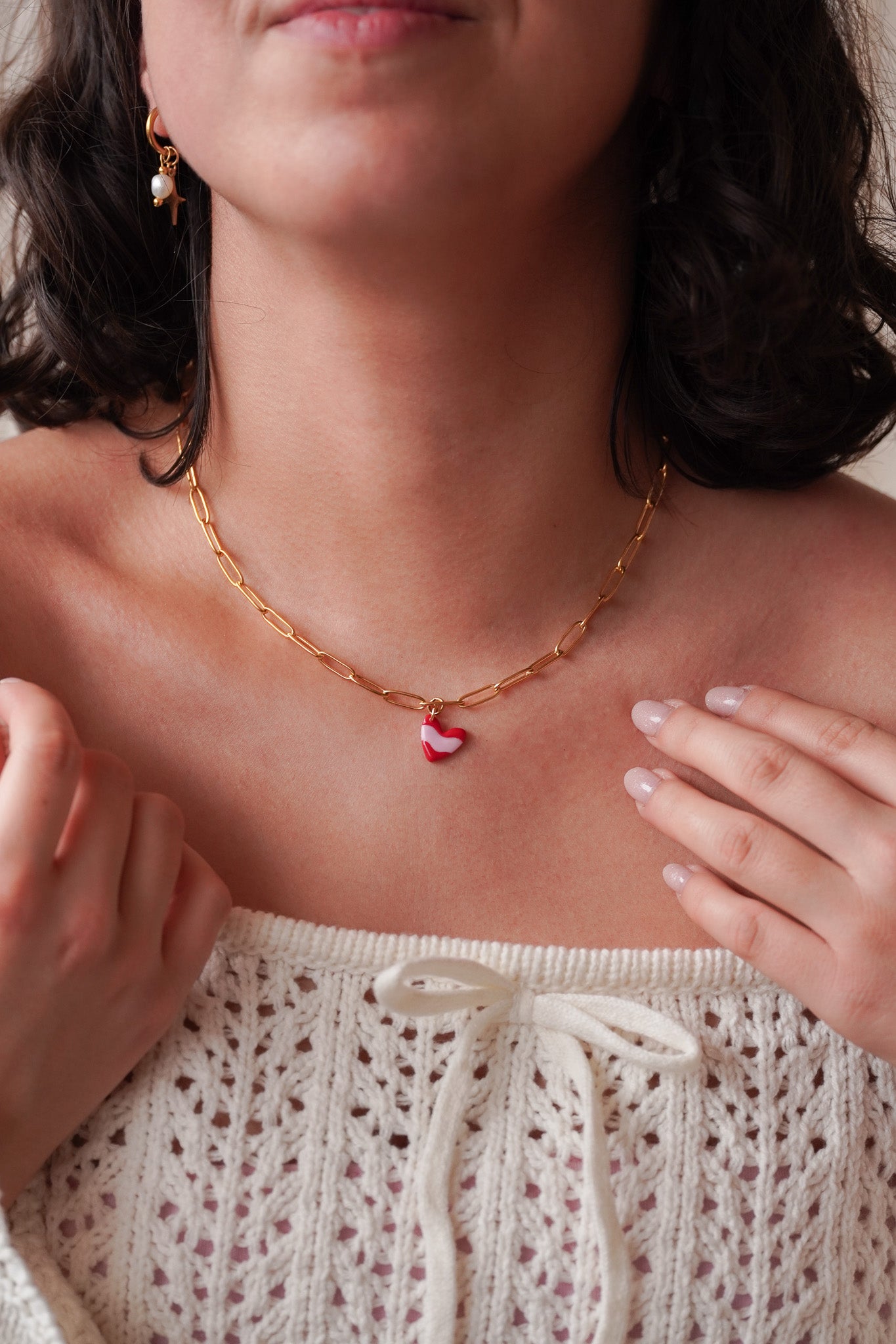 Collier Coeur wavy rose/rouge