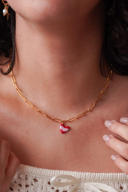 Collier Coeur wavy rose/rouge