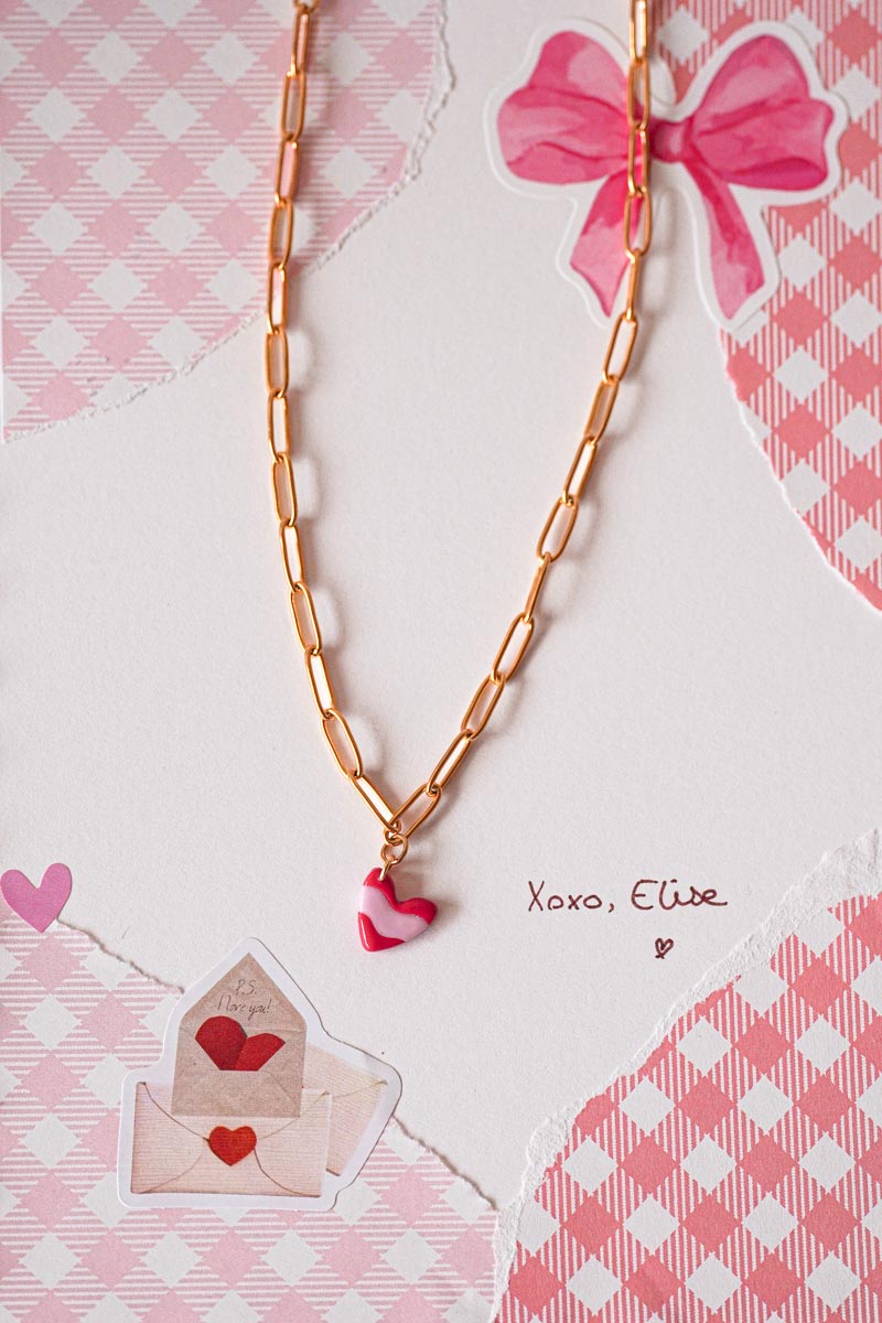 Collier Coeur wavy rose/rouge
