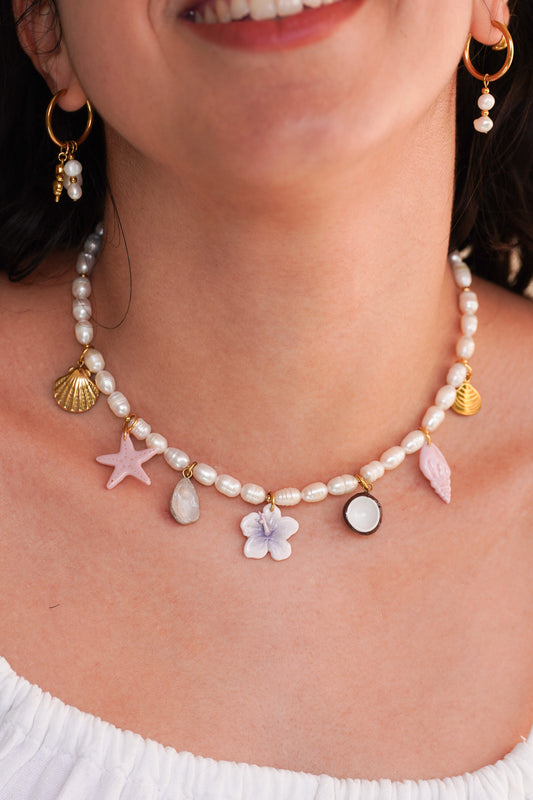 Collier perles d'eau douce - charms personnalisables
