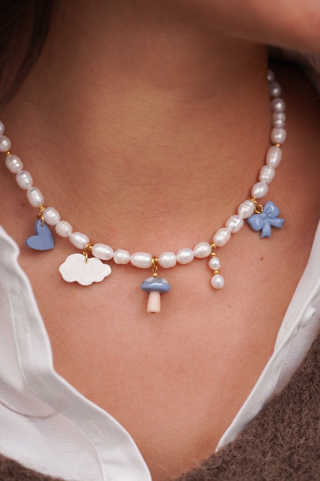 Collier perles d'eau douce - charms personnalisables