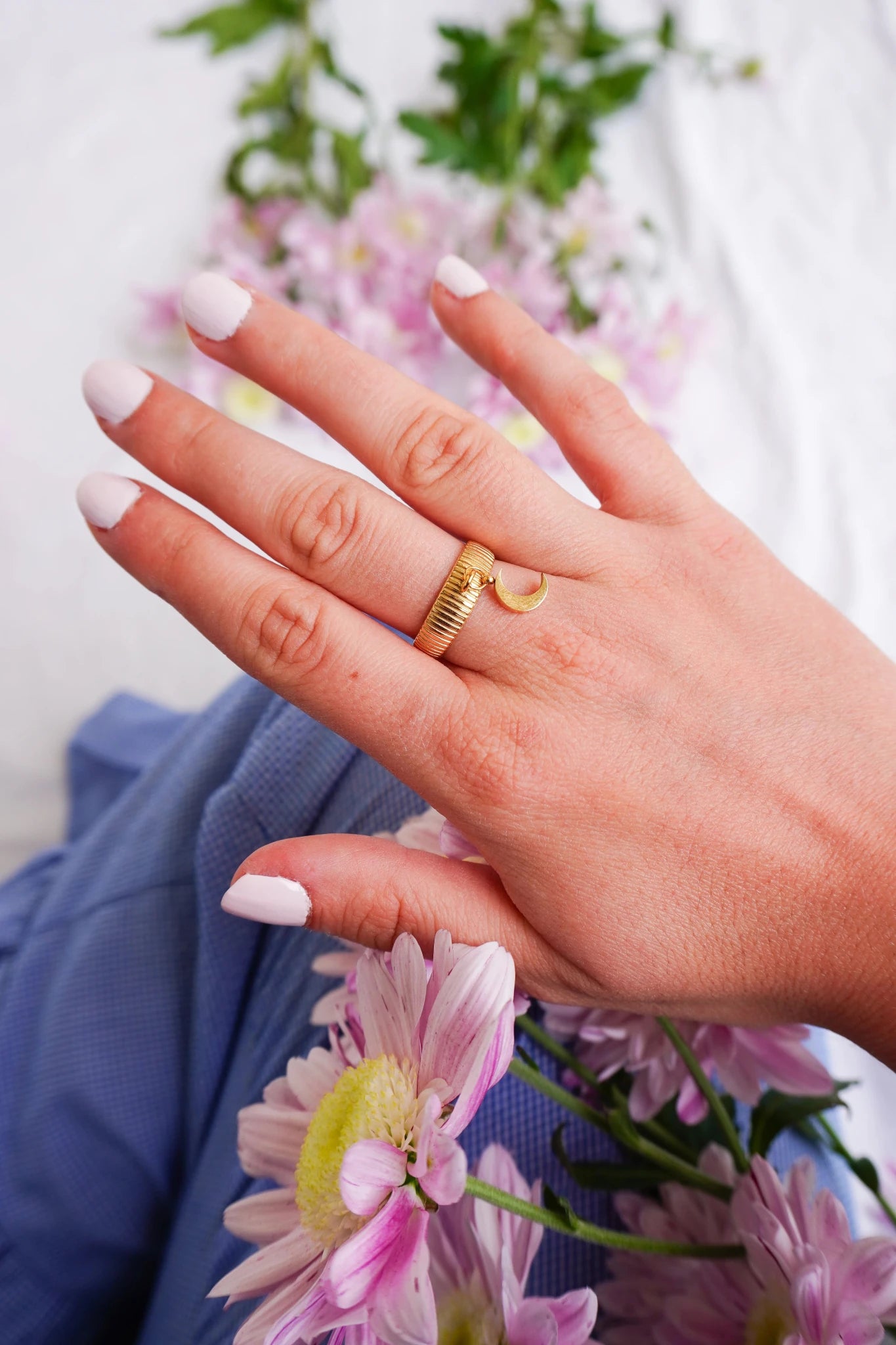 Bague à Breloque Alexandra doré - charm personnalisable - Handly atelier