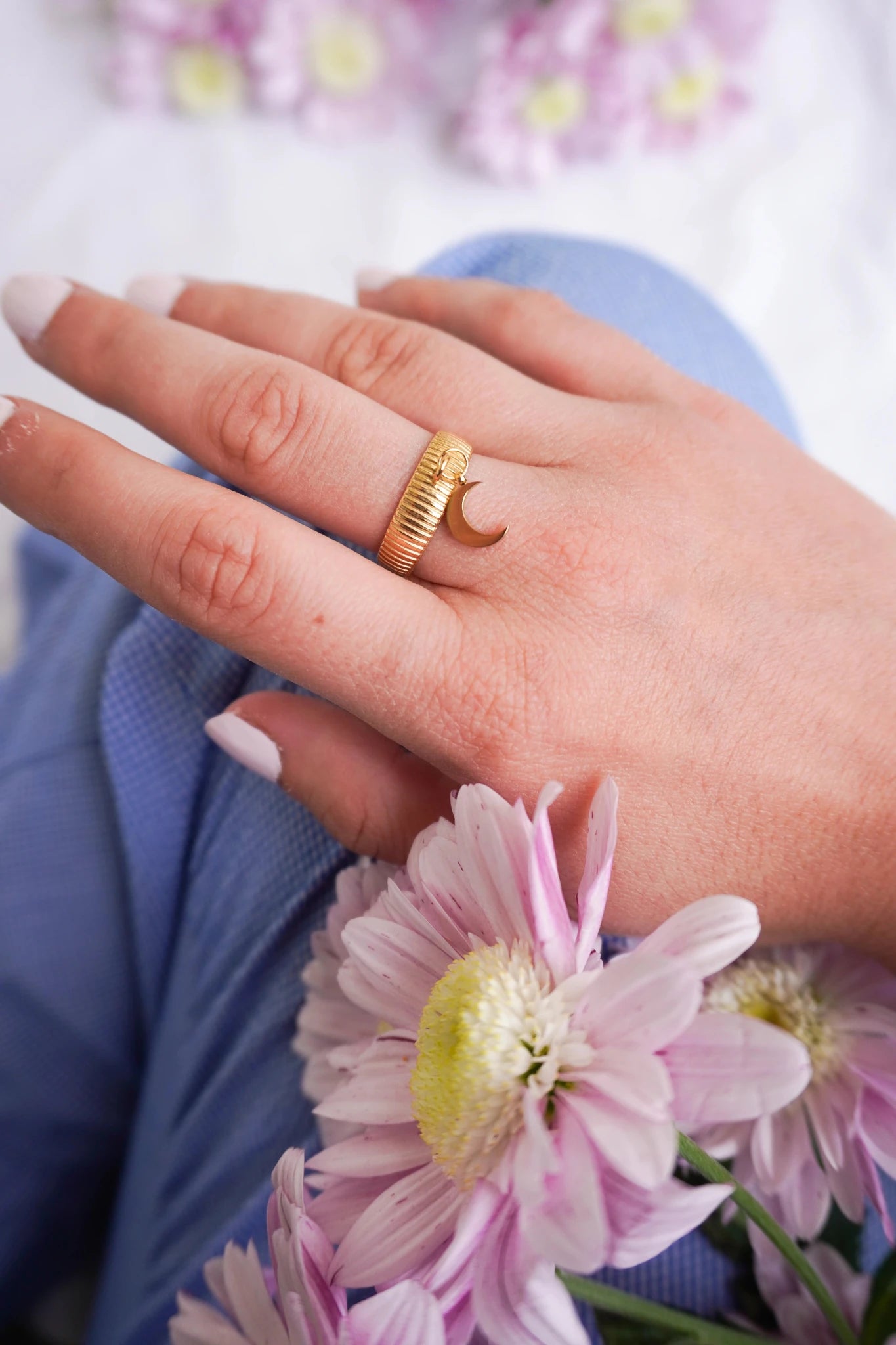 Bague à Breloque Alexandra doré - charm personnalisable - Handly atelier