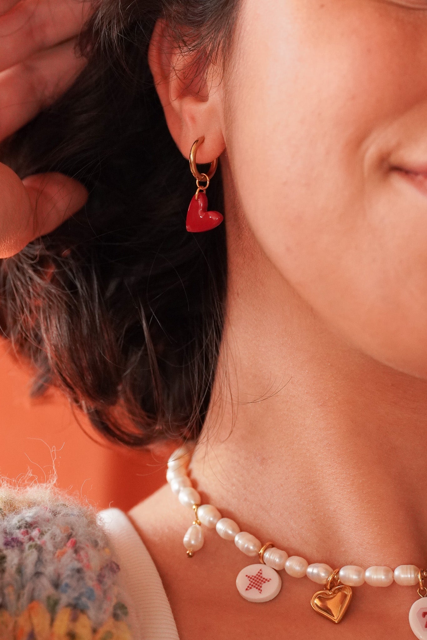 Boucles d'oreilles coeurs rouges - Handly atelier