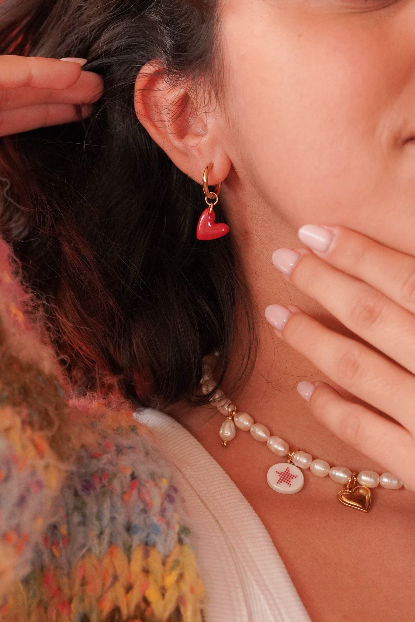 Boucles d'oreilles coeurs rouges - Handly atelier
