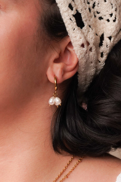 Boucles d’oreilles triples perles d’eau douce - Handly atelier