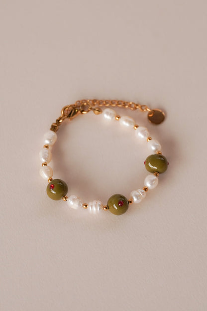 Bracelet perles d'eau douce Olive - Handly atelier