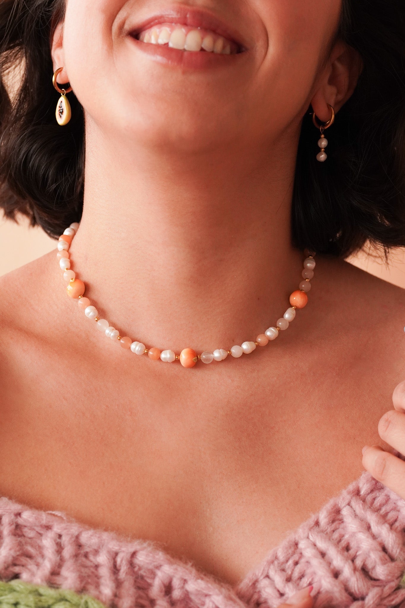 Collier perles d'eau douce pêche - Handly atelier