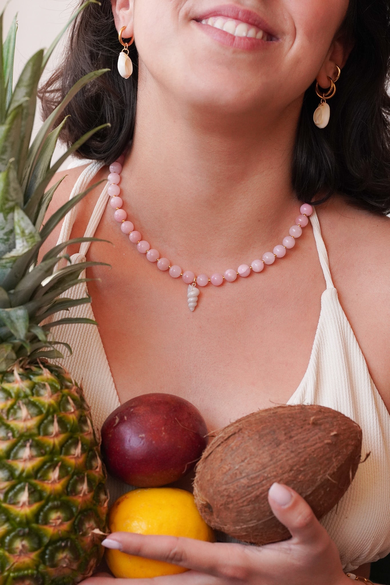 Collier pierres naturelles roses - charms personnalisables - Handly atelier