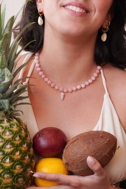 Collier pierres naturelles roses - charms personnalisables - Handly atelier
