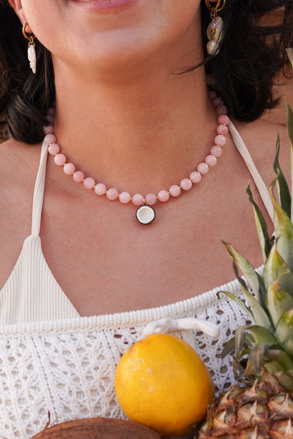 Collier pierres naturelles roses - charms personnalisables - Handly atelier