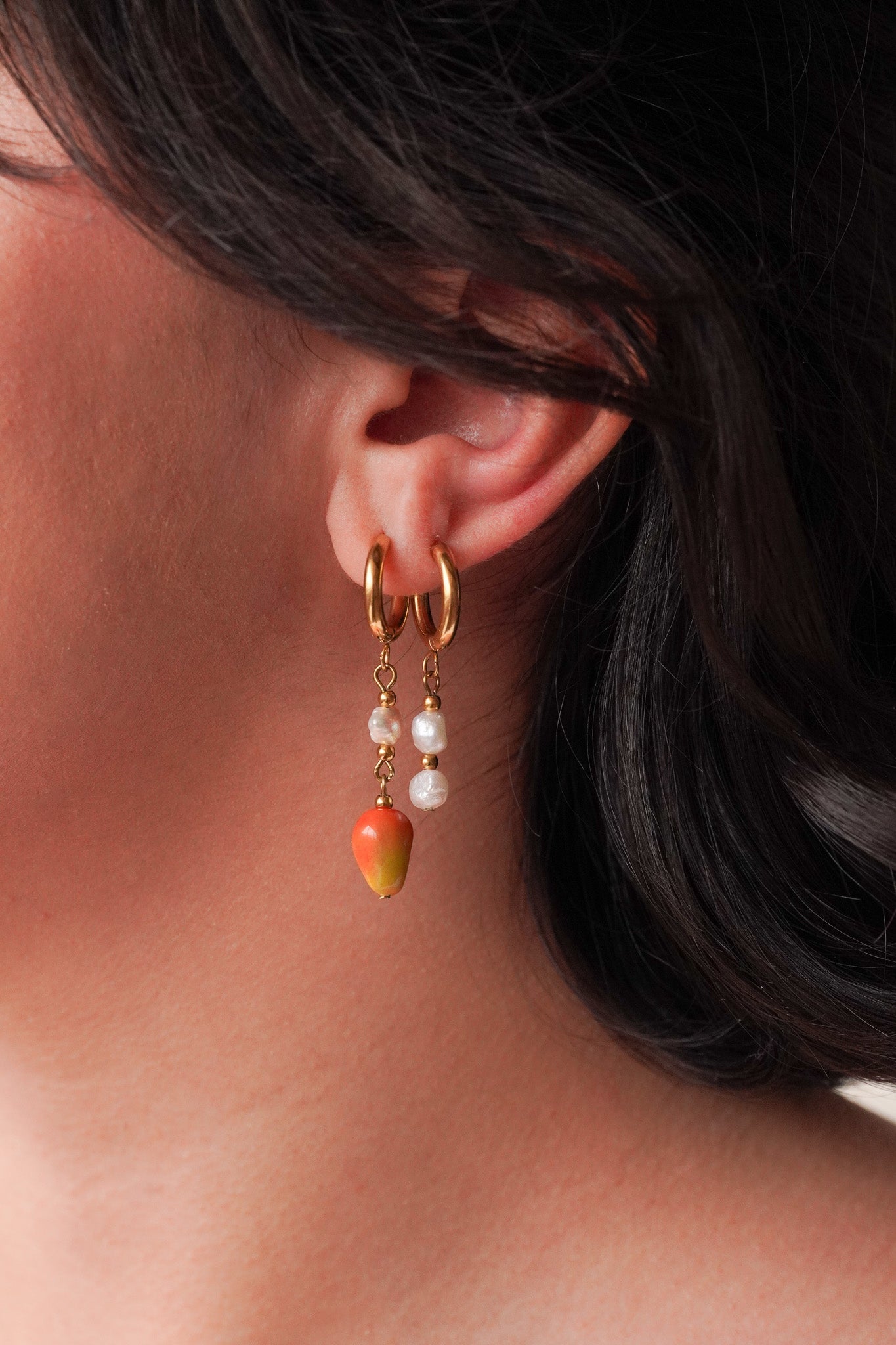 Mono boucle d’oreille double perle d’eau douce - Handly atelier